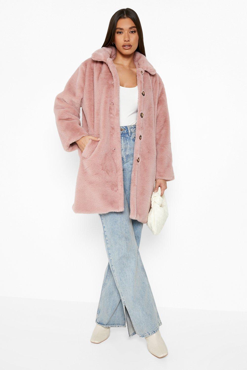 Boohoo pink fur coat best sale